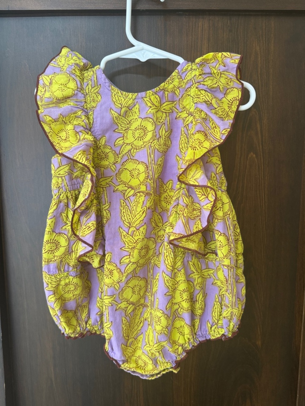 Pink Chicken Lavender Romper with Yellow Floral Print